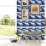 48 Pcs Blue Gray Marble Effect PVC Self-Adhesive Kitchen Backsplash Tiles In Marble Water Resistant 96621934