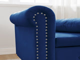 Navy Blue Chaise Lounge Indoor,Velvet Lounge Chair for Bedroom with Storage & Pillow,Modern W1170105033