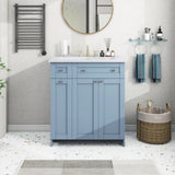 ZNTS 30-Inch Blue Bathroom Vanity with Ceramic Sink Combo, Abundant Storage Cabinet - 2 Soft close Doors WF532032AAC