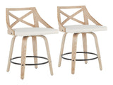 Charlotte Farmhouse Counter Stool in White Washed Wood and Cream Fabric by LumiSource - Set of 2 B202P221816