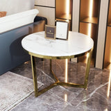 Modern Round Nesting Coffee Table Set 2-Piece White & Marbling Top Gold Base WF320651AAK