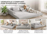 72 inches Soft Striped Corduroy Convertible Sofa Bed, Gray Fold Out Lounge Couch with Cup Holders & W5156P544108