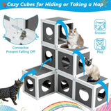 Outdoor Wooden Cat- Large Solid Wood Cat Cage Playpen with 2 Jumping Platforms & 7 Napping Houses, 86589654