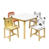 ZNTS 5 Piece Kiddy Table and Chair Set , Kids Wood Table with 4 Chairs Set Cartoon Animals 14281906