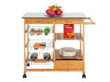Moveable Kitchen Cart with Stainless Steel Table Top & Three Drawers & Three Baskets Burlywood 38657513