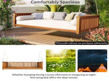 Patio Minimalist Twin Size Garden Swing Bed Wood Porch Swing with Ropes for Backyard, Safe N717P214425D