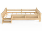Full Size Floor Bed with Storage Bookcases, Solid Wood Kids Floor Bed with Cute Stairs and W1580P430186