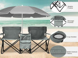 2-Seat Outdoor Folding Chair with Removable Umbrella for Beach, Camping and Fishing, Gray 13432107