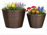 2-Piece PP Rattan Planter Set, 15 & 12 Tapered Square Flower Pots with Built-in Inner Pots & 21574417
