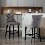 Contemporary Velvet Upholstered Barstools with Button Tufted Decoration and Wooden Legs, and Chrome W1143P177251