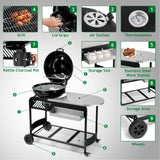 ZNTS Portable Charcoal Grill with Cart, BBQ Charcoal Grill with Porcelain-Enameled Lid & Slide Out Ash 02203572