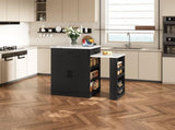 Extendable island console with drawers, double-door cabinet, and open shelving. Serves as dining 68266575