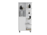Mott 63" H Linen Bathroom Cabinet with Seven Open Shelves, One Drawer and four legs,White B097P167431