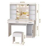 ZNTS Vanity Desk with Lighted Mirror,Large Vanity Table with Storage Shelf and Drawers, Bedroom Dressing T3210P289398