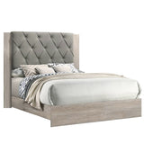 Contemporary 1pc Cream Finish Queen Size Bed Bedroom Furniture Gray Tufted Design Headboard B011P236790