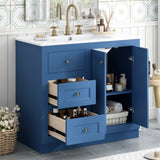 36inch Bathroom Vanity with Ceramic Sink, Bathroom Storage Cabinet with 2 Drawers& Shelf, Solid Wood N710P197024C
