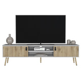 Toka TV Rack with 2 Hinged Doors and Central Shelves, White/Macadamia B097P167454