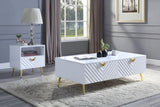White High Gloss 2-Drawer Coffee Table with Support Leg B062P209083