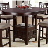 ZNTS Dining Table Round Counter height Dining Table w Shelve 1pc Table Only Solid wood Dark Rosy Brown B01182192