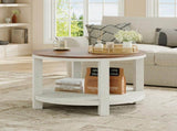 31.5" Round Coffee Table with Storage Shelf, 2-Tier Farmhouse Coffee Table with Rustic Wood Grain W1820P537105