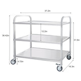 ZNTS 3-Tier Stainless Steel Cart, Serving Cart with Wheels, Restaurant, Household, Service Trolley, 51220245