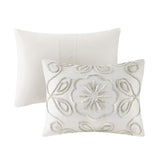 3 Piece Tufted Cotton Chenille Comforter Set Ivory/Taupe Full/Queen B03597181