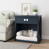 Vintage Small Storage Cabinet with Led Light and Pet Bed, Hidden Cat Litter Box with Drawer and B082P232952