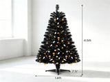 4.5 FT Pre-Lit Black Halloween Tree with 65 Ghost Cold White Lights & 65 Pumpkin Orange Lights, 04349975