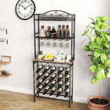 ZNTS Industrial Wine Rack Bar Table, 3-Tier Liquor Bottle Glass Holder with Storage Shelves, Metal W2167P202388