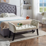 Armrest Button-Tufted Ottoman Bench, Upholstered Footrest Stool Rectangular Beige Velvet fabric W2082P176602