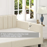 ZNTS Elena Twin Size Beige Velvet Upholstered Daybed, Ribbed Tufted Backrest, Daybed in Lavish Modern B083121461