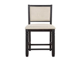 Beautiful Black Finish Wooden Counter Height Chairs 2pcs Set Beige Color Textured Fabric Upholstered B01155796