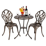 ZNTS European Style Cast Aluminum Outdoor 3 Piece Tulip Bistro Set of Table and Chairs Bronze 34751352