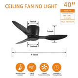 ZNTS 40" Flush Mount Ceiling Fan without light, 3 Reversible Blades, with 6 Speeds Reversible DC W2352P194033