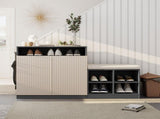 U_Style Livingroom Cabinet Shoe Bench, 2 Doors and 3-Tier Adjustable Shelves, Entryway Bench N711P345166M