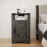 Farmhouse Nightstand Side Table, Wooden Rustic End Table, Tall Bedside Table with Electrical Outlets B082134936