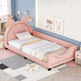 ZNTS Twin Size Upholstered Daybed with Carton Ears Shaped Headboard, Pink WF296296AAH