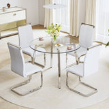 ZNTS Modern minimalist style circular transparent tempered glass table, tempered glass tabletop, silver W1151138074