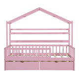 ZNTS Wooden Twin Size House Bed with 2 Drawers,Kids Bed with Storage Shelf, Pink WF308872AAH