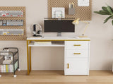 White particleboard and iron pipe, 97*35*78cm, 2 drawers and 1 door, computer desk, suitable for 09186500
