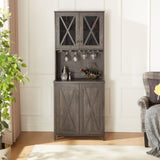 Farmhouse Bar Cabinet for Liquor and Glasses, Dining Room Kitchen Cabinet with Wine Rack, Sideboards W2275P148520