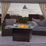 Outdoor Fire Pit 50,000 BTU Propane Gas Fire Table with Lid Fireplace with Glass Wind Guard Wicker 25297712