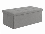 Upholstered Folding Storage Bench Grey Linen, Padded Seat with Hidden Storage, Collapsible Design 81565987