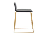 Contemporary Barstool in Gold Steel and Black Faux Leather - Set of 2 B202P222229