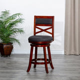 24" Counter Height X-Back Swivel Stool, Cherry Finish, Charcoal Fabric Seat B04660710
