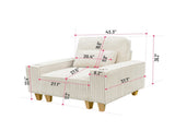 Beige Deep Seat Corduroy Armchair with Brushed Stainless Steel Cup Holder and Decorative Pillow, 12093506