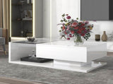 ON-TREND Modern Coffee Table with Tempered Glass, Wooden Cocktail Table with WF303936AAK