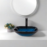 Bathroom Artistic Tempered Glass Vessel Bathroom Sink with Faucet and Pop-up Drain, Blue W1243P247452