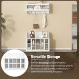 ON-TREND Shoe Storage Bench with Shelves and 4 Hooks, Elegant Hall Tree with Wall Mounted Coat Rack, WF313576AAK