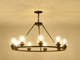 Black Wagon Wheel Chandelier 34.25Inch Modern Farmhouse Glass Pendant Light 12-Light Ceiling Hanging W5008P468521
